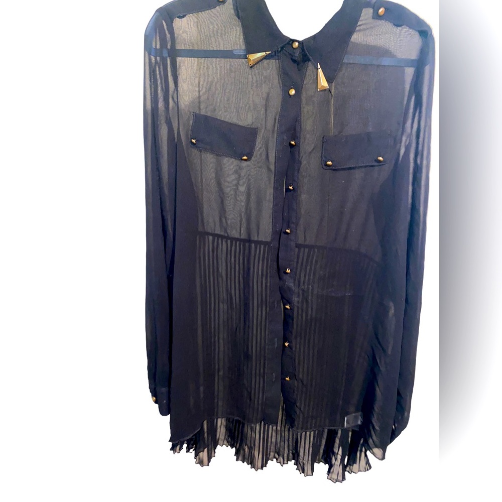 Sheer blouse with brass accents